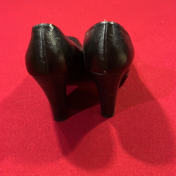 Chunky heel open toed pump black leather - Picture 3 of 4